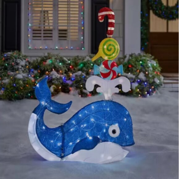 42 in Whale Candy LED Christmas Light Up Yard Sculpture Fishing Tropical Beach P